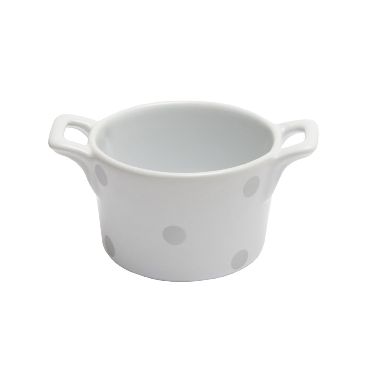White ramekin with handles & silver shiny dots Isabelle Rose IsabelleRose