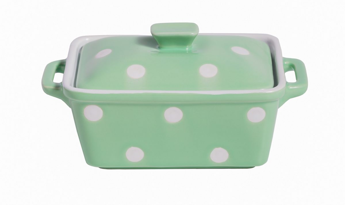 Mint green butter dish with dots Isabelle Rose IsabelleRose