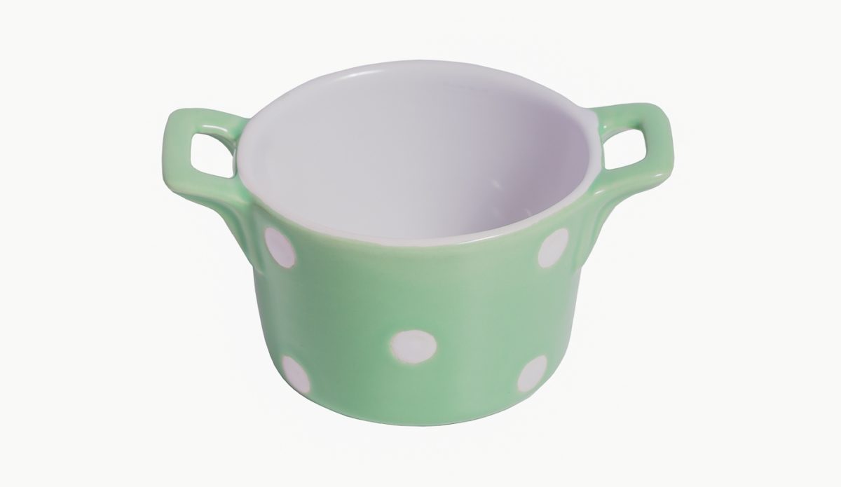 Mint green ramekin with handles & dots Isabelle Rose IsabelleRose