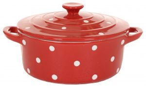 Red big dish with lid & dots Isabelle Rose