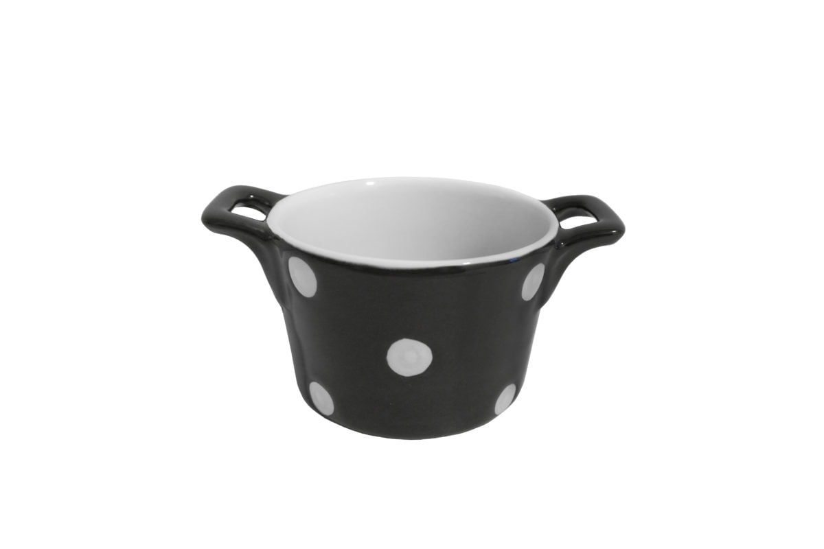 Charcoal ramekin with handles & dots Isabelle Rose IsabelleRose