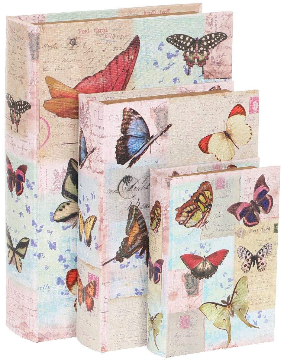 Set of three book safe storage boxes Butterfly in three different sizes